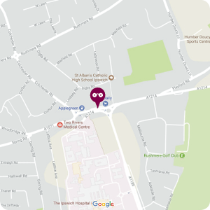 Map showing The Specs Factory Ipswich, 29 Woodbridge Road East, Ipswich IP4 5QN